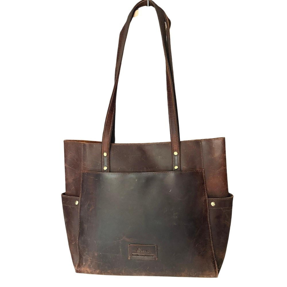 S-Zone Women Genuine Leather Tote Bag with Side Pocket